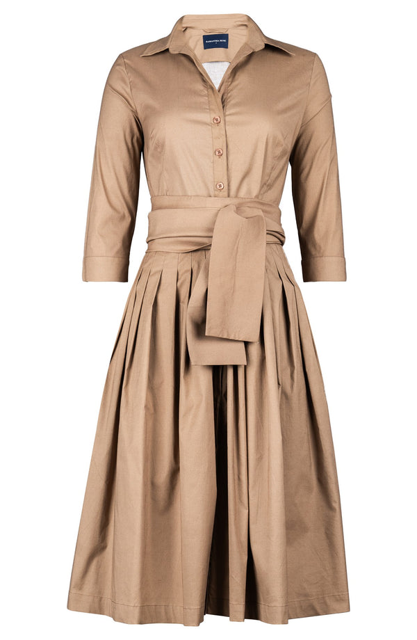 Audrey Dress #2 Shirt Collar 3/4 Sleeve Long Length Cotton Stretch (Solid)