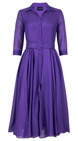 Aster Dress Shirt Collar 3/4 Sleeve Midi Length Silk Musola (Solid)