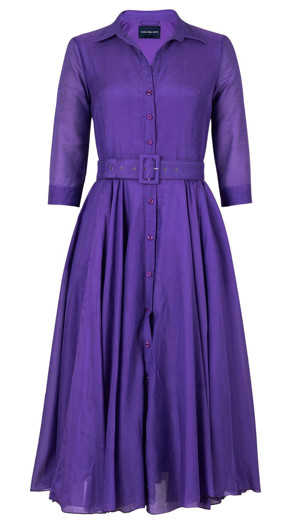 Aster Dress Shirt Collar 3/4 Sleeve Midi Length Silk Musola (Solid)