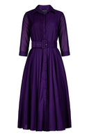 Aster Dress Shirt Collar 3/4 Sleeve Midi Length Silk Musola (Solid)