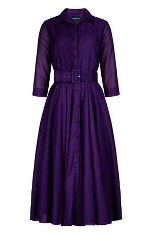 Aster Dress Shirt Collar 3/4 Sleeve Midi Length Silk Musola (Solid)