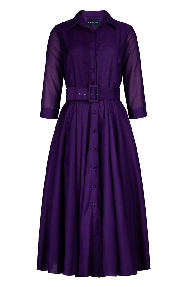 Aster Dress Shirt Collar 3/4 Sleeve Midi Length Silk Musola (Solid)