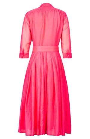 Aster Dress Shirt Collar 3/4 Sleeve Midi Length Silk Musola (Solid) - Lipstic