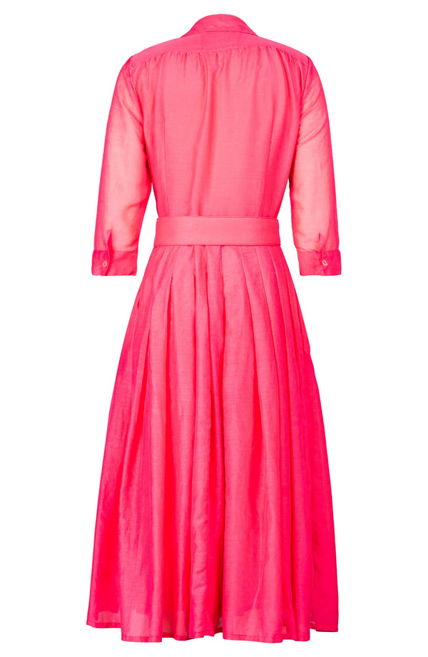 Aster Dress Shirt Collar 3/4 Sleeve Midi Length Silk Musola (Solid) - Lipstic