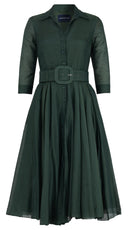 Aster Dress Shirt Collar 3/4 Sleeve Midi Length Silk Musola (Solid)