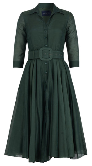 Aster Dress Shirt Collar 3/4 Sleeve Midi Length Silk Musola (Solid)