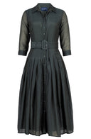 Audrey Dress #4 Shirt Collar 3/4 Sleeve Midi Length Silk Musola (Solid)
