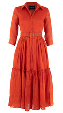 Melanie Dress #1 Shirt Collar 3/4 Sleeve Midi Plus Length Linen (Solid)