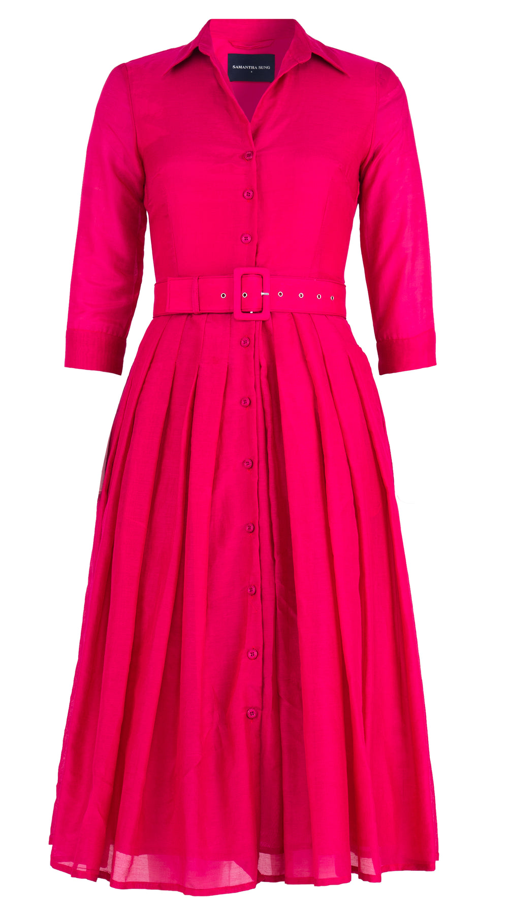 Audrey Dress #4 Shirt Collar 3/4 Sleeve Midi Length Silk Cotton (Solid)