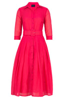Audrey Dress #4 Shirt Collar 3/4 Sleeve Midi Length Silk Musola (Solid)