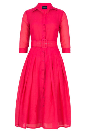 Audrey Dress #4 Shirt Collar 3/4 Sleeve Midi Length Silk Musola (Solid)