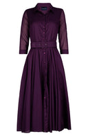 Aster Dress Shirt Collar 3/4 Sleeve Midi Length Silk Musola (Solid)