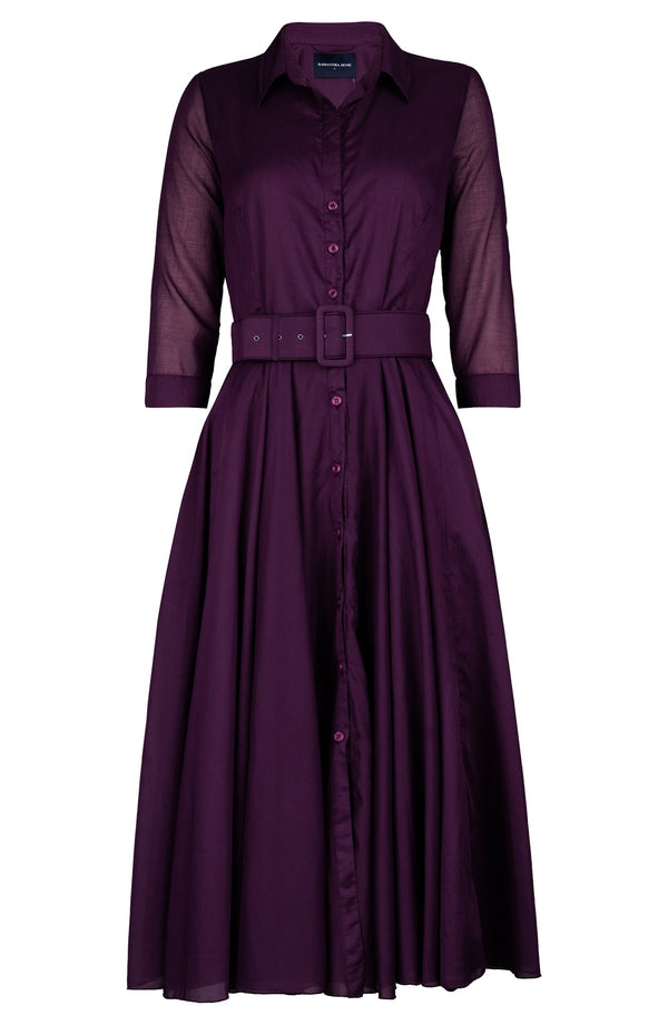 Aster Dress Shirt Collar 3/4 Sleeve Midi Length Silk Musola (Solid)