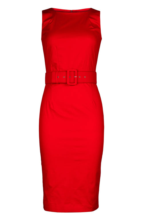 Celine Dress High Boat Neck Sleeveless Regular Length Cotton Dobby Stretch (Solid)