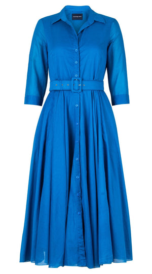 Aster Dress Shirt Collar 3/4 Sleeve Midi Length Silk Musola (Solid)