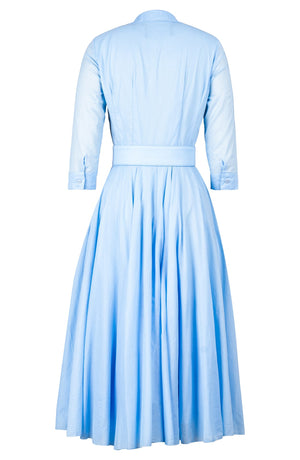 Aster Dress Shirt Collar 3/4 Sleeve Midi Length Silk Musola (Solid) - Soft Blue