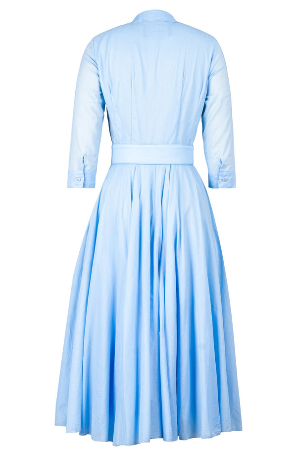 Aster Dress Shirt Collar 3/4 Sleeve Midi Length Silk Musola (Solid) - Soft Blue