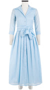 Audrey Dress #1 Shirt Collar 3/4 Sleeve Midi Plus Length Cotton Musola_Solid_Soft Blue
