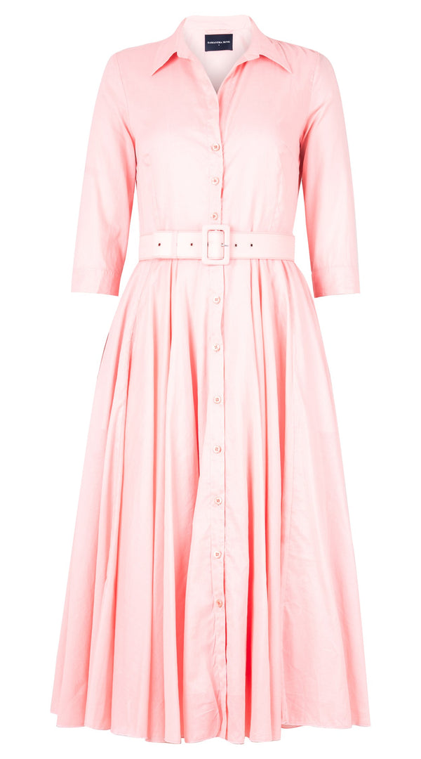 Aster Dress Shirt Collar 3/4 Sleeve Midi Length Silk Musola (Solid)