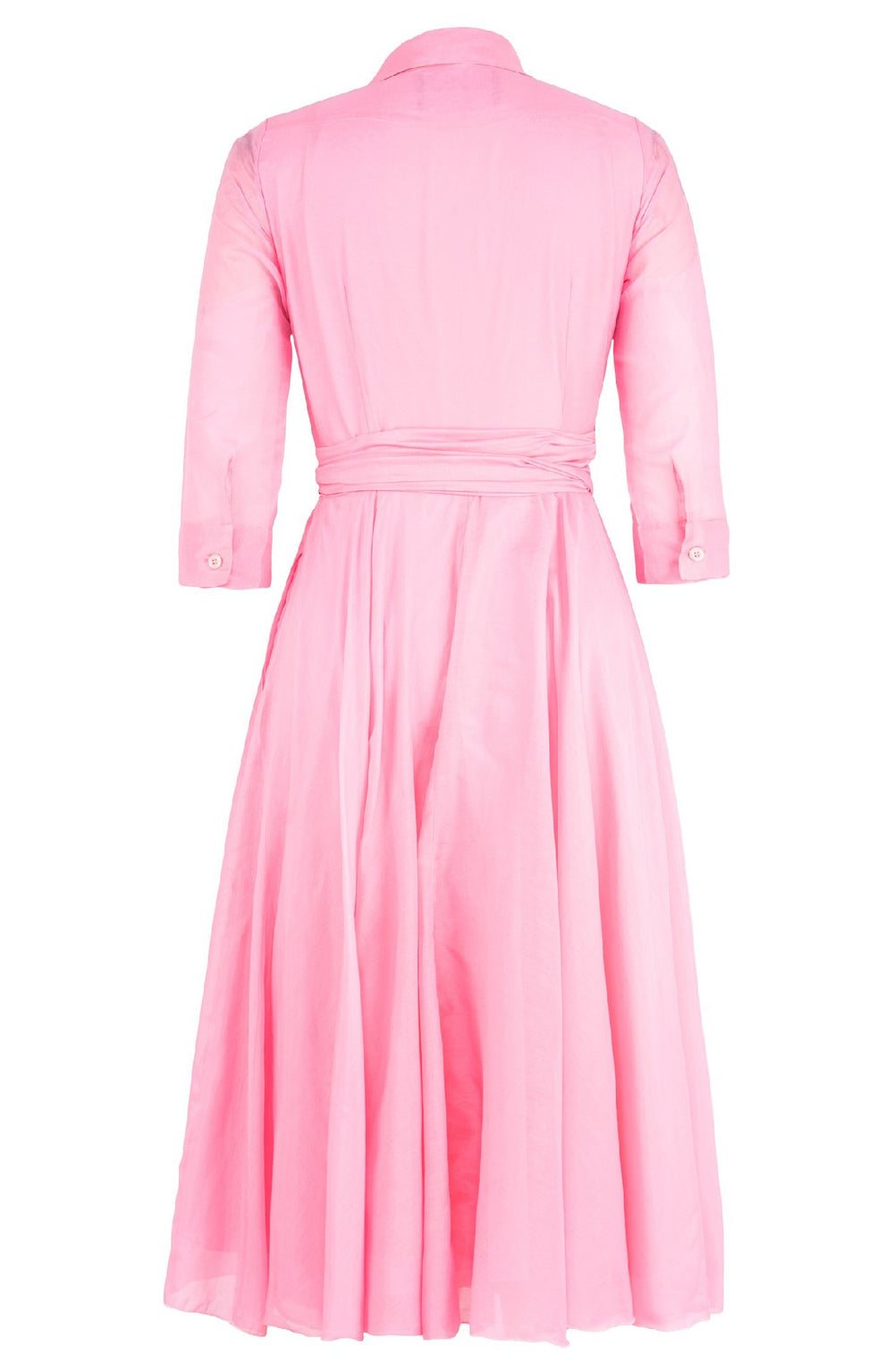 Olivia Dress Shirt Collar 3/4 Sleeve Midi Length Cotton Musola (Solid) - Soft Pink