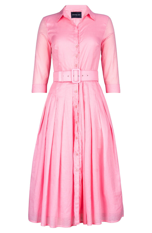 Audrey Dress #4 Shirt Collar 3/4 Sleeve Midi Length Silk Musola (Solid)