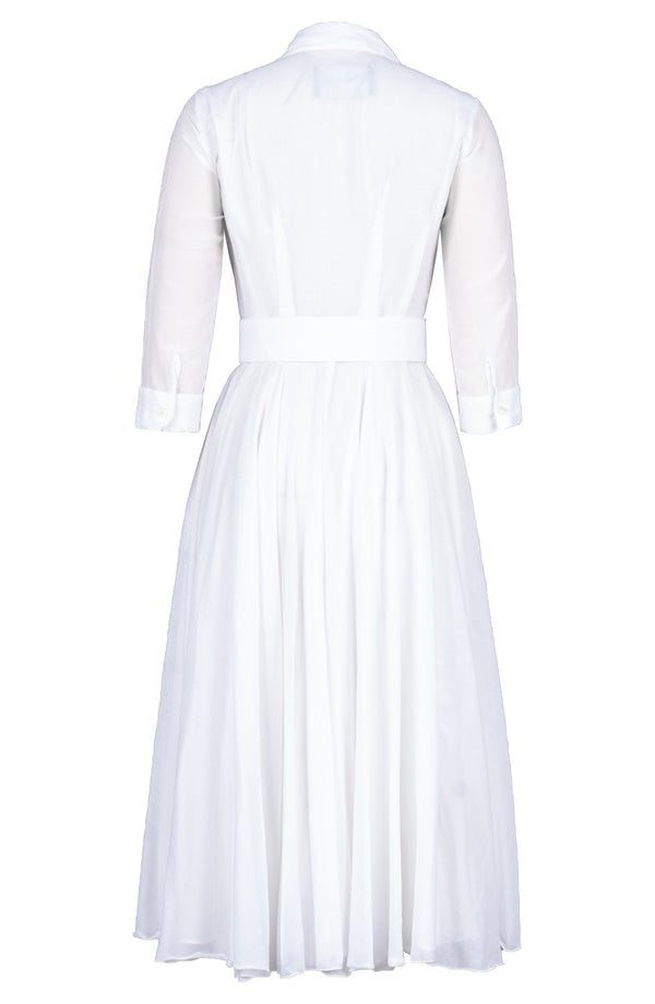 Aster Dress Shirt Collar 3/4 Sleeve Midi Length Silk Musola (Solid)