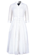 Aster Dress Shirt Collar 3/4 Sleeve Midi Length Silk Musola (Solid)