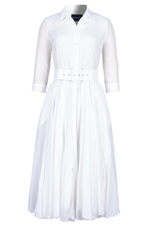 Aster Dress Shirt Collar 3/4 Sleeve Midi Length Silk Musola (Solid)