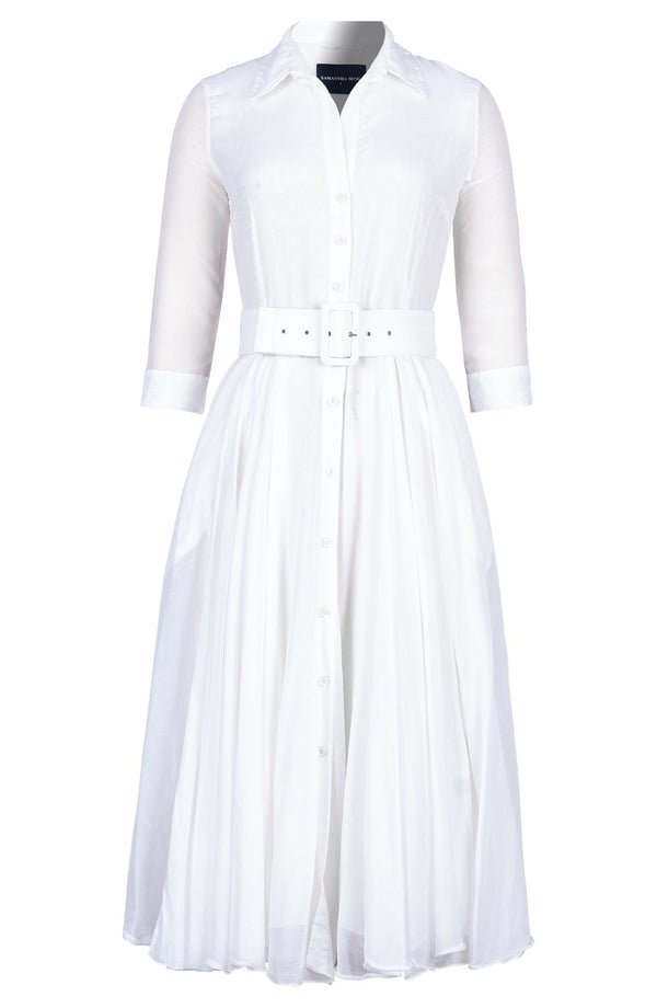 Aster Dress Shirt Collar 3/4 Sleeve Midi Length Silk Musola (Solid)