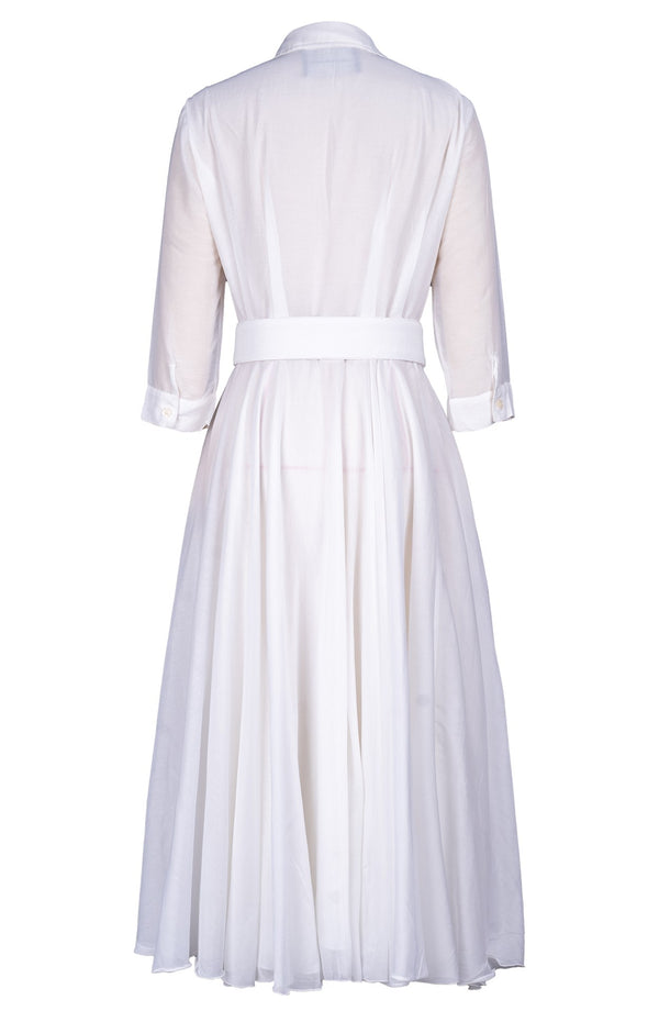 Aster Dress Shirt Collar 3/4 Sleeve Midi Length Silk Musola (Solid)