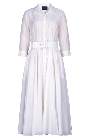 Aster Dress Shirt Collar 3/4 Sleeve Midi Length Silk Musola (Solid)