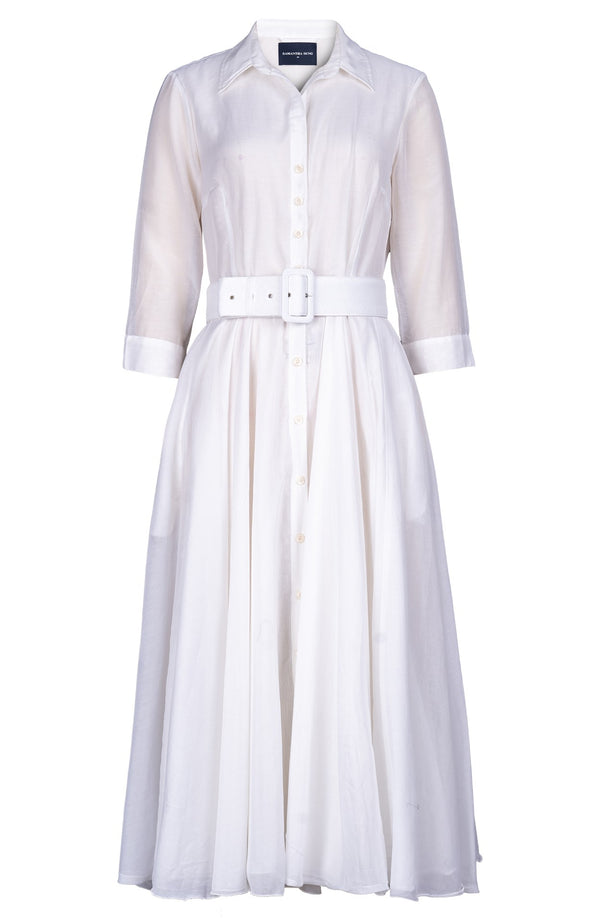 Aster Dress Shirt Collar 3/4 Sleeve Midi Length Silk Musola (Solid)