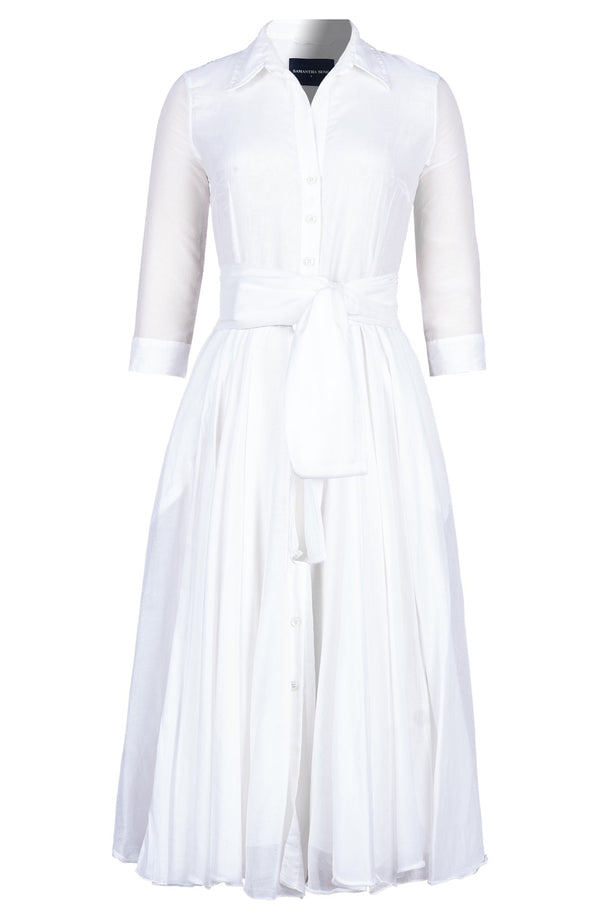 Aster Dress Shirt Collar 3/4 Sleeve Midi Length Silk Musola (Solid)