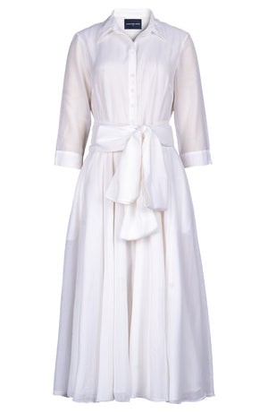 Aster Dress Shirt Collar 3/4 Sleeve Midi Length Silk Musola (Solid)