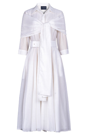 Aster Dress Shirt Collar 3/4 Sleeve Midi Length Silk Musola (Solid)