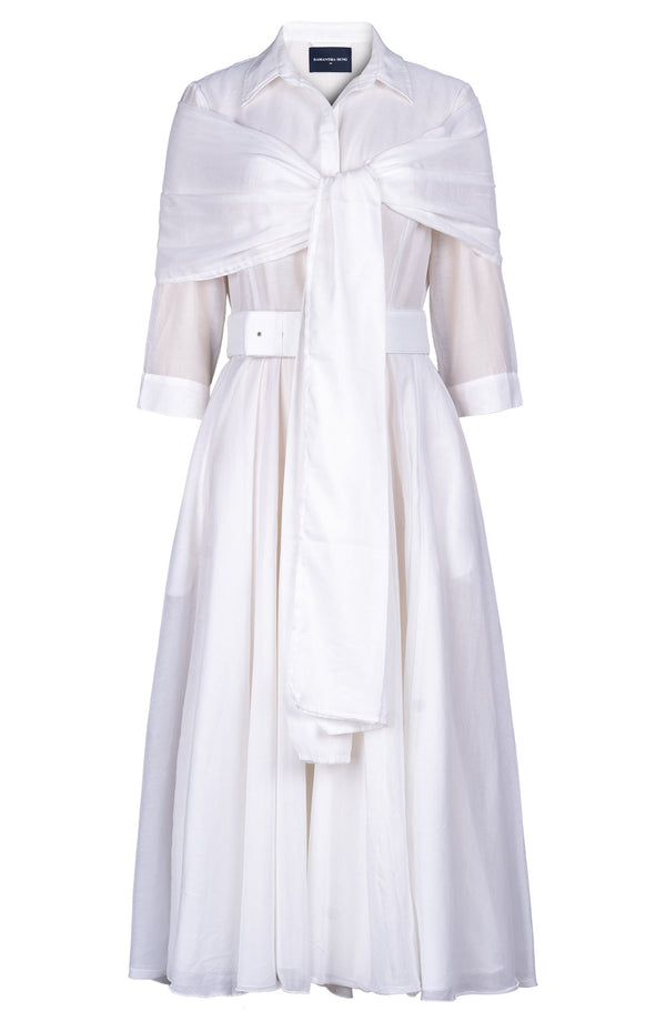 Aster Dress Shirt Collar 3/4 Sleeve Midi Length Silk Musola (Solid)
