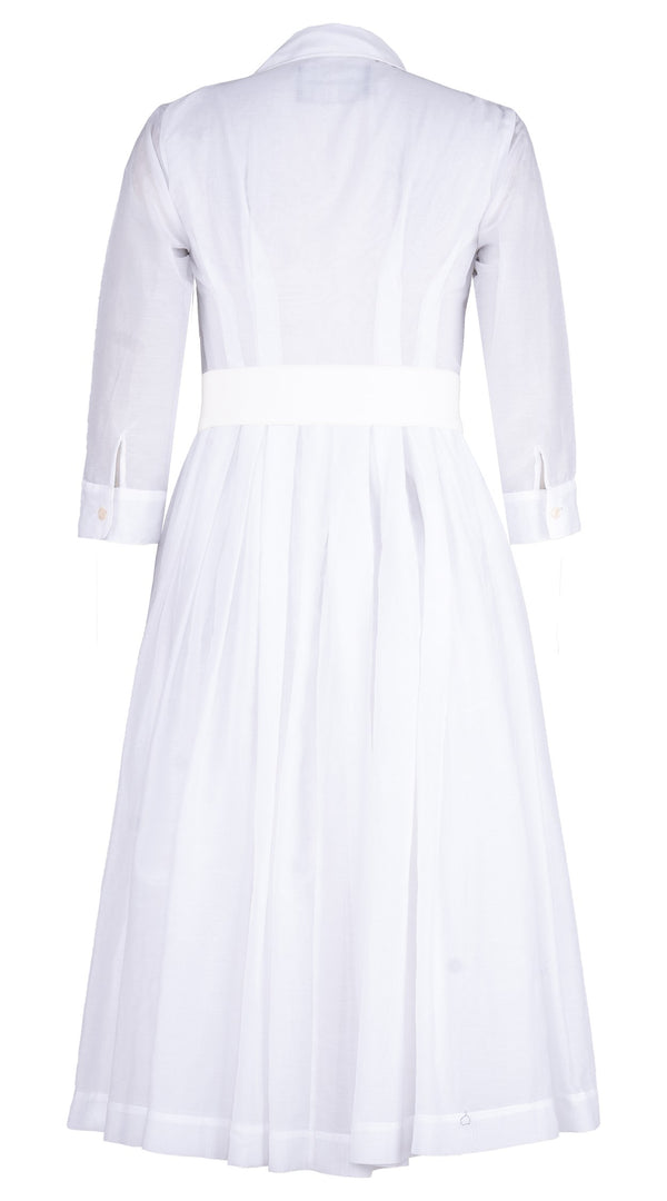 Audrey Dress #1 Shirt Collar 3/4 Sleeve Midi Length Silk Musola (Solid)