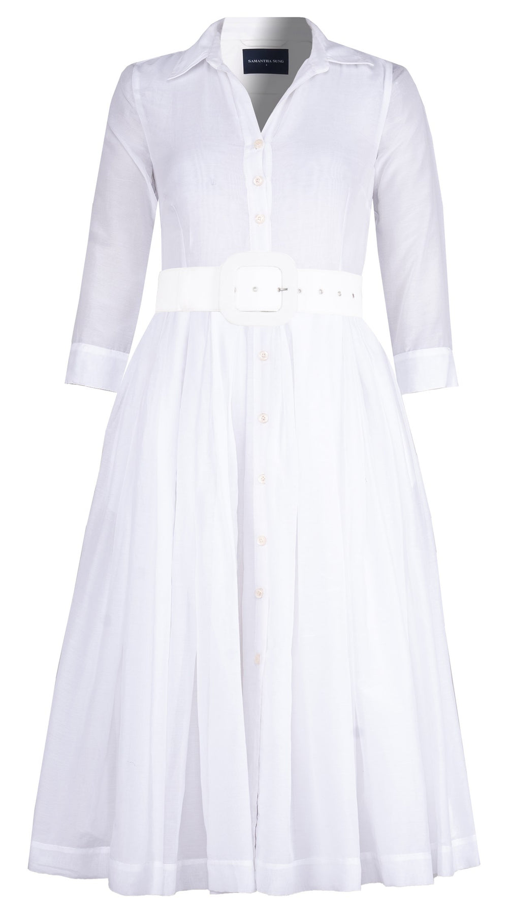 Audrey Dress #1 Shirt Collar 3/4 Sleeve Midi Length Silk Musola (Solid)