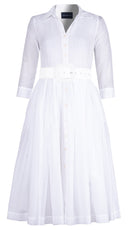 Audrey Dress #1 Shirt Collar 3/4 Sleeve Midi Length Silk Musola (Solid)