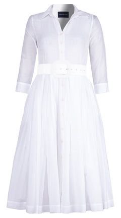 Audrey Dress #1 Shirt Collar 3/4 Sleeve Midi Length Silk Musola (Solid)