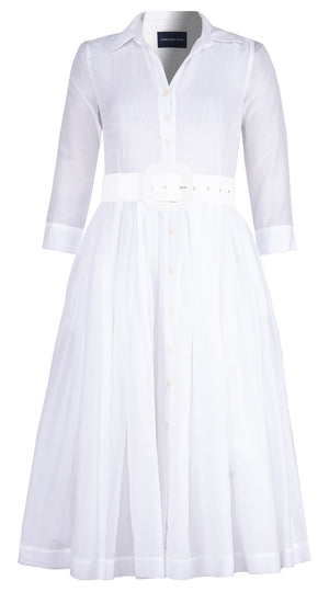 Audrey Dress #1 Shirt Collar 3/4 Sleeve Midi Length Silk Musola (Solid)