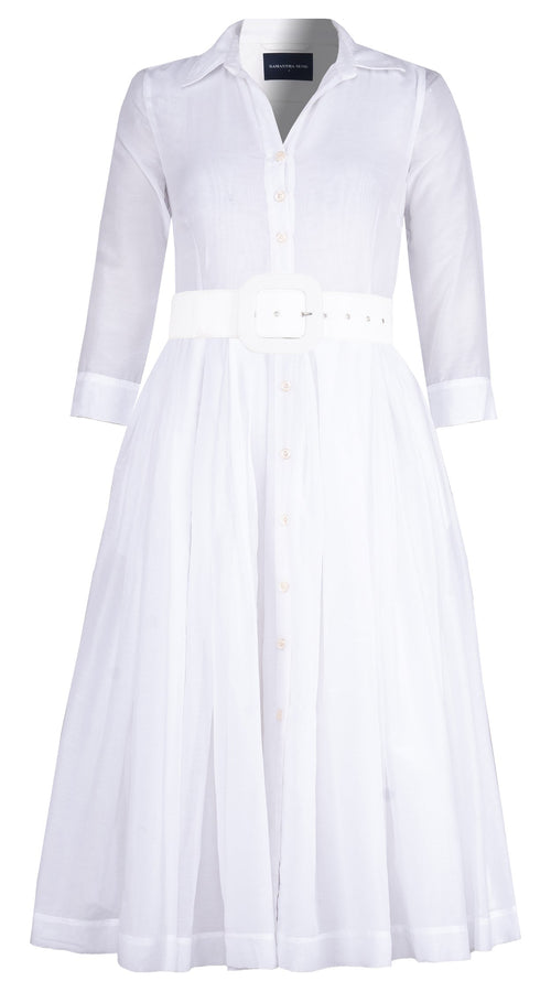 Audrey Dress #1 Shirt Collar 3/4 Sleeve Midi Length Silk Musola (Solid)