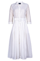 Audrey Dress #4 Shirt Collar 3/4 Sleeve Midi Length Silk Musola (Solid)