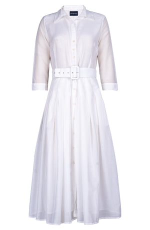 Audrey Dress #4 Shirt Collar 3/4 Sleeve Midi Length Silk Musola (Solid)