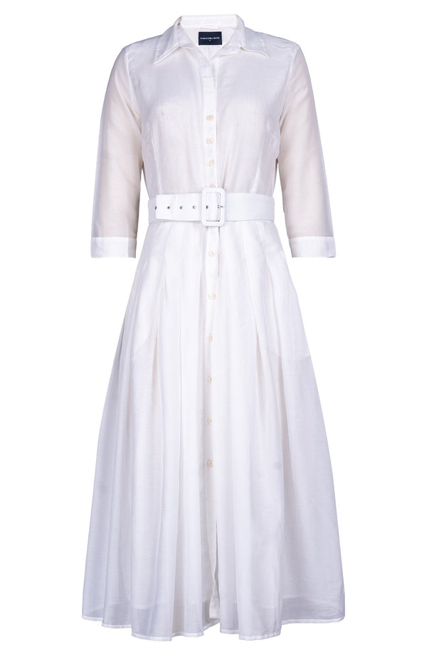 Audrey Dress #4 Shirt Collar 3/4 Sleeve Midi Length Silk Musola (Solid)