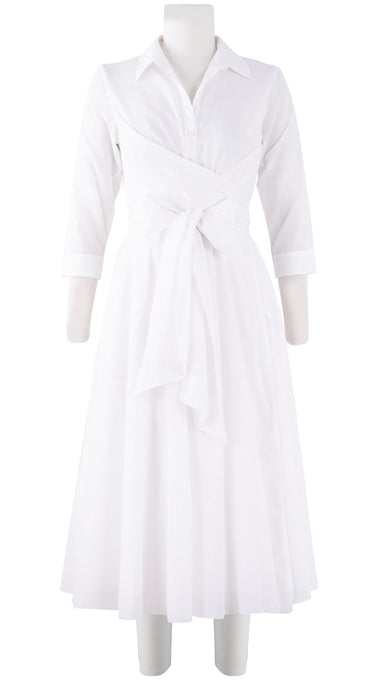 Olivia Dress Shirt Collar 3/4 Sleeve Midi Length Cotton Musola (Solid)