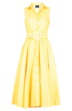 Aster Dress Shirt Collar Sleeveless Midi Length Silk Taffta (Solid)