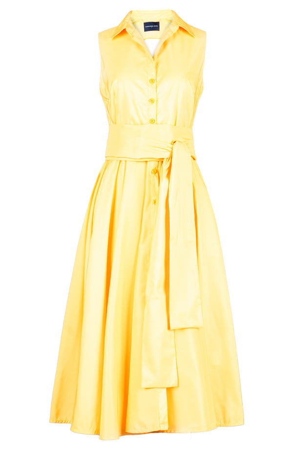 Aster Dress Shirt Collar Sleeveless Midi Length Silk Taffta (Solid)