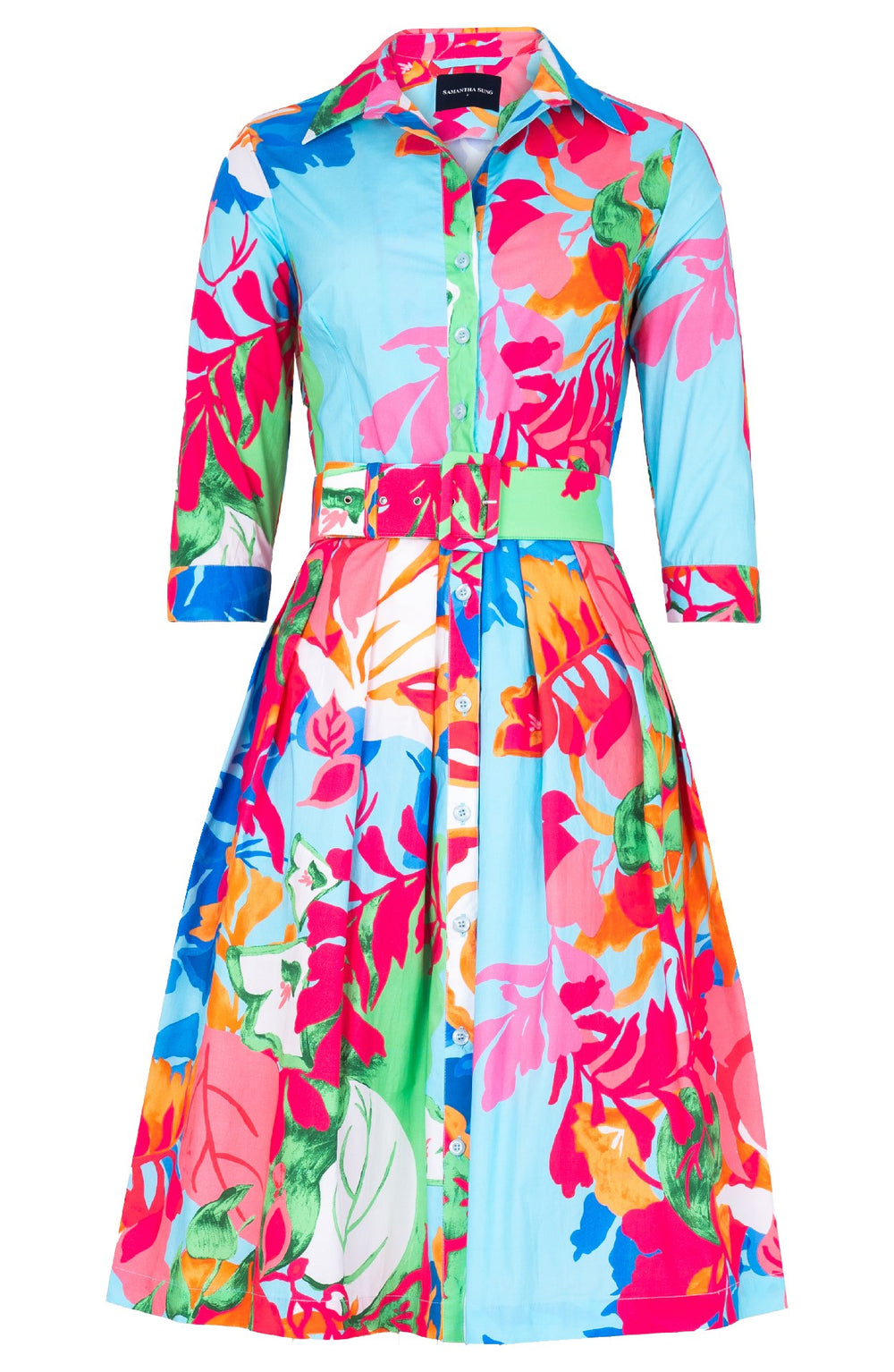 Audrey Dress #1 Shirt Collar 3/4 Sleeve Regular Length Cotton Stretch (Spanish Garden)