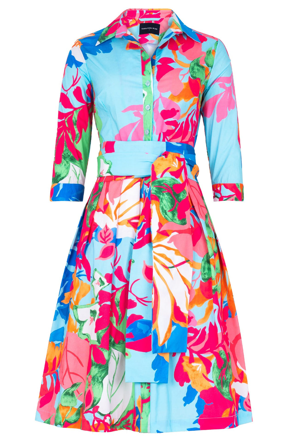 Audrey Dress #1 Shirt Collar 3/4 Sleeve Regular Length Cotton Stretch (Spanish Garden)